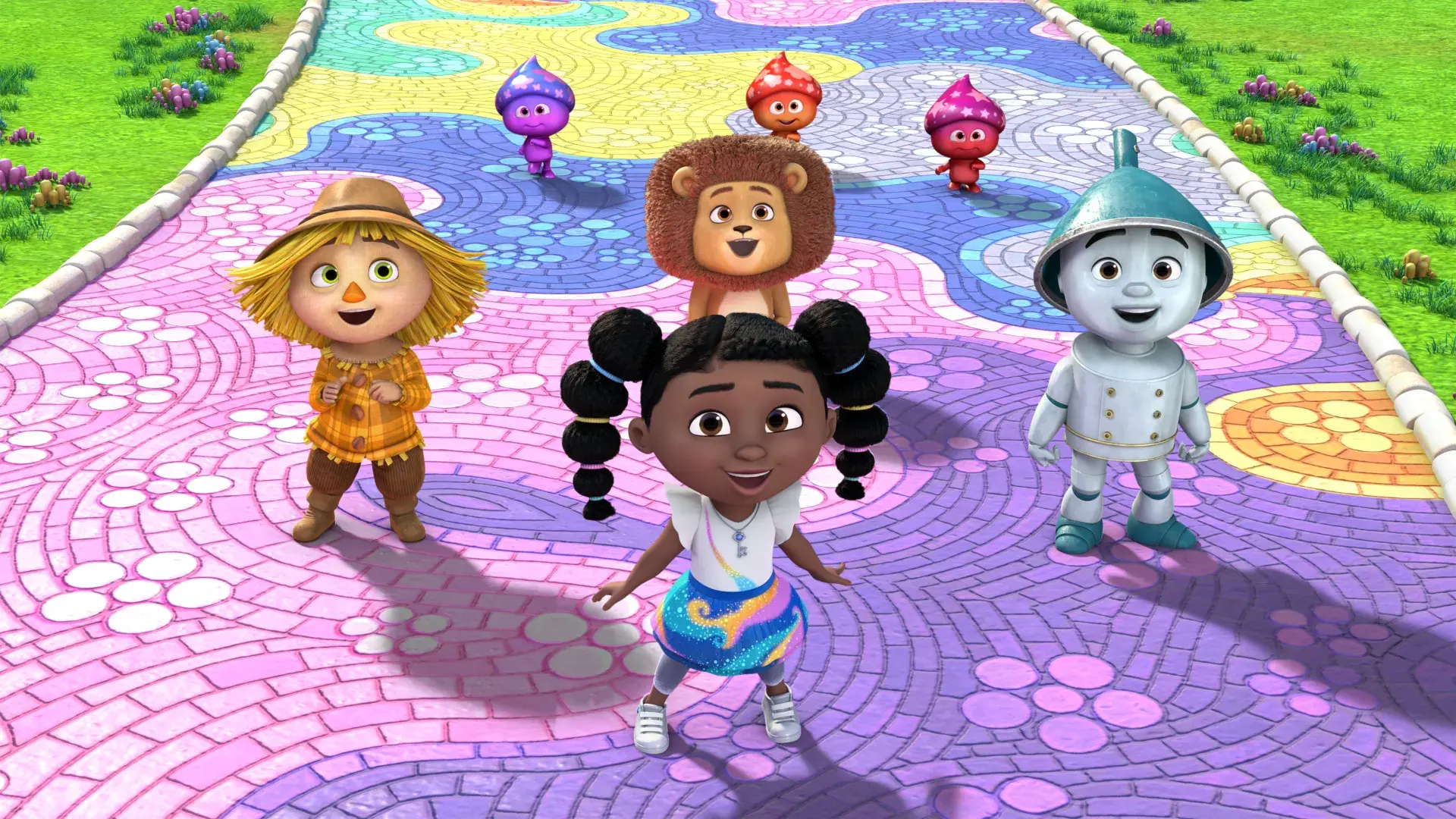 Dee and her friends looking happily surprised 