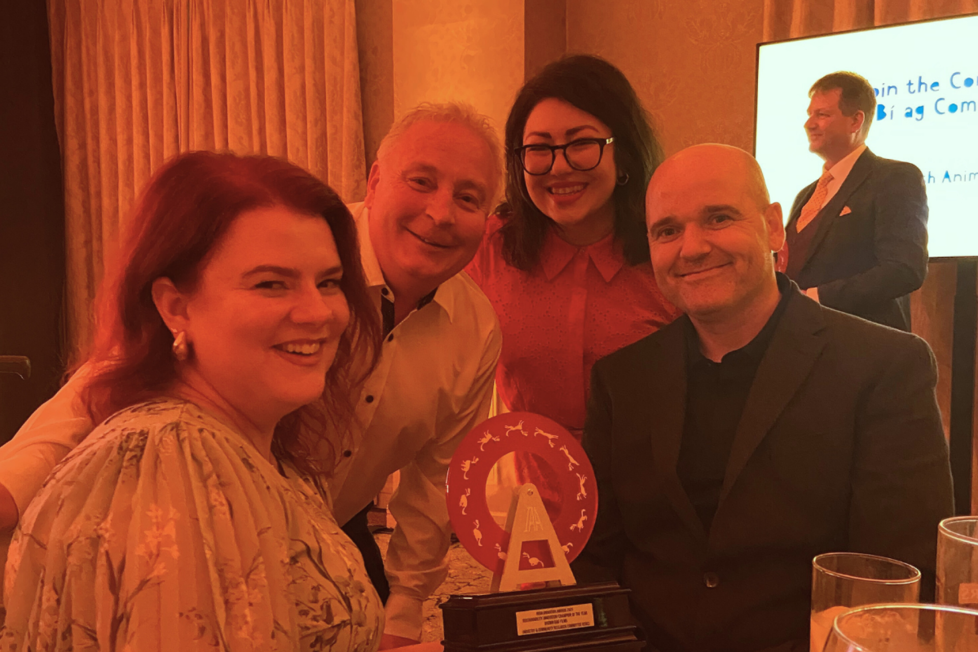 Irish Animation Awards 2025 Awards staff members with trophy