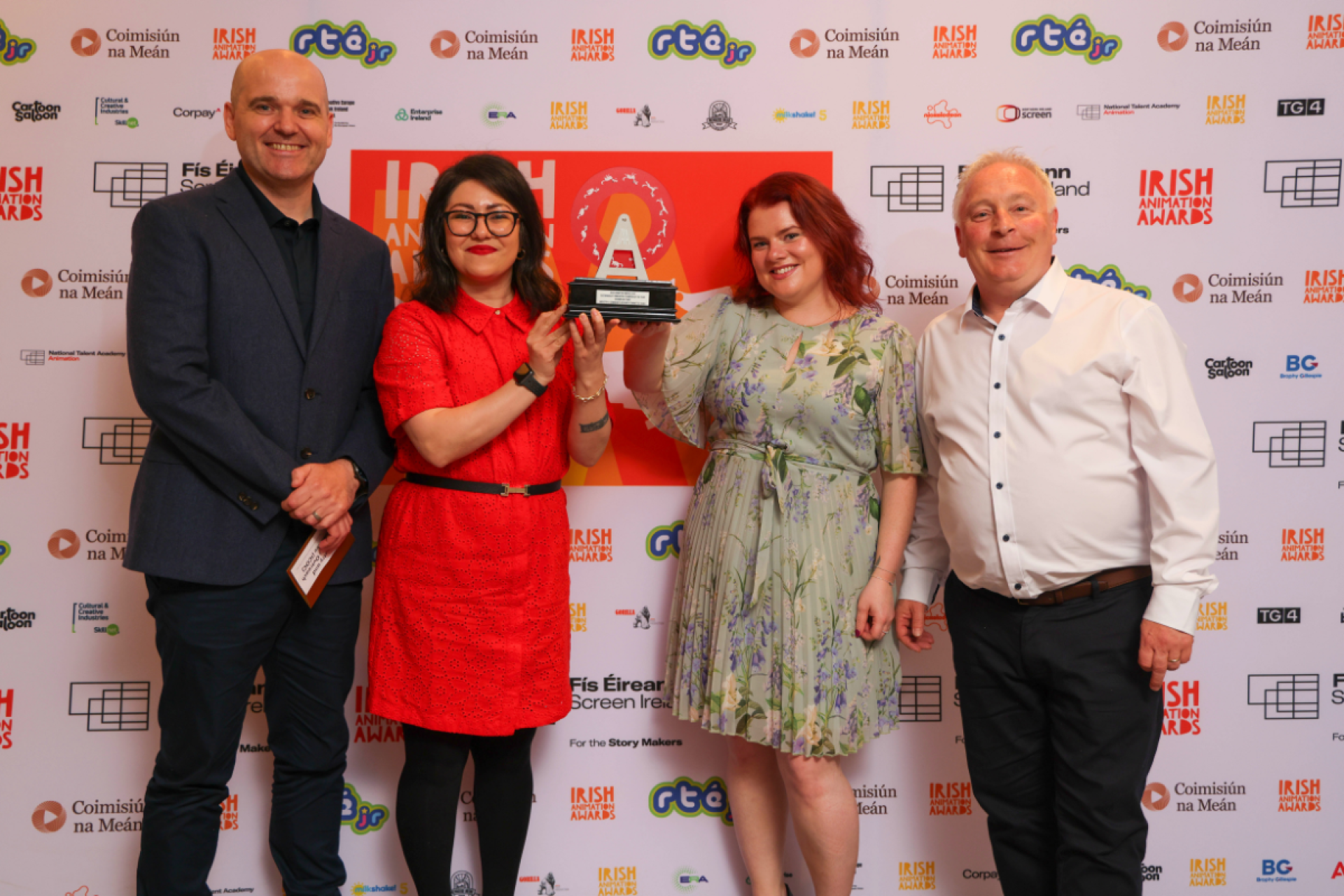 Irish Animation Awards 2025 Awards staff members with trophy