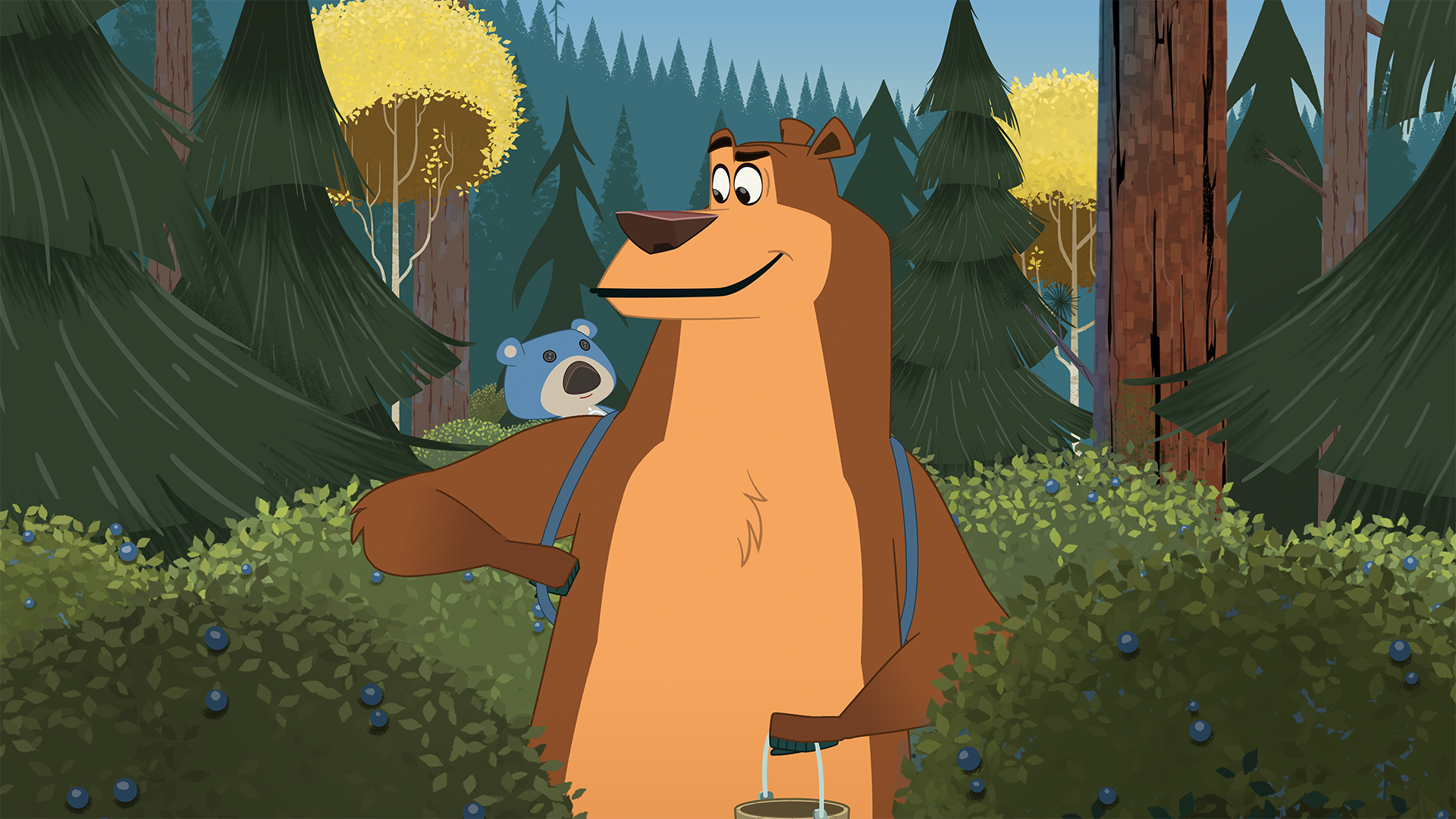 Cartoon bear in a forest