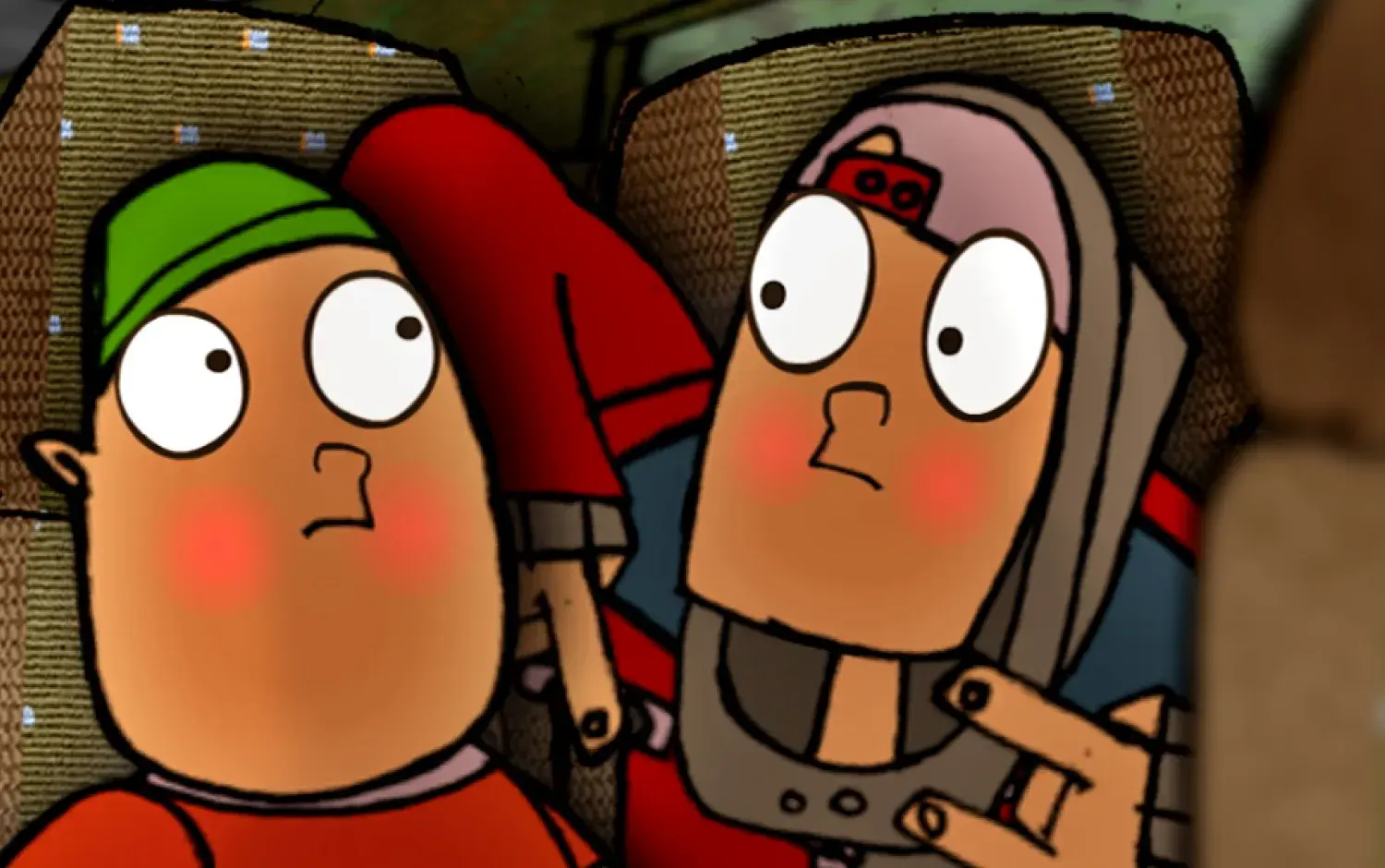 Burno and Paulie sitting together.