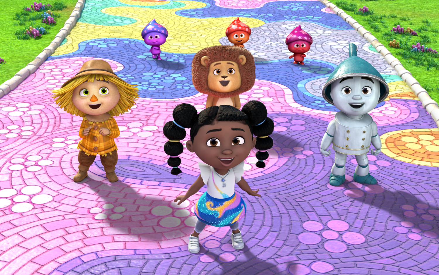 Dee and her friends looking happily surprised 