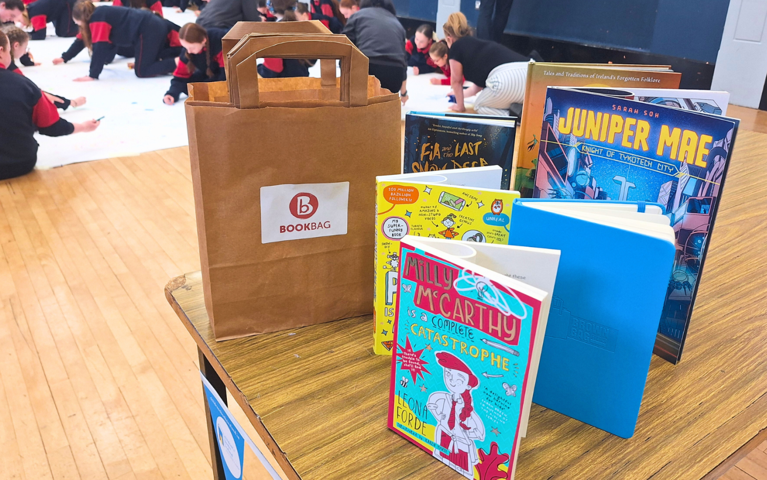 Bookbag books on a table