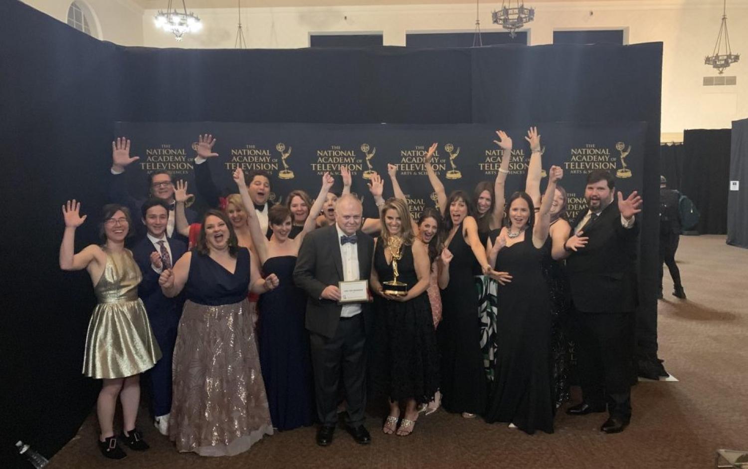 Emmy Awards - Daniel Tiger Crew in a group shot with award at ceremony.