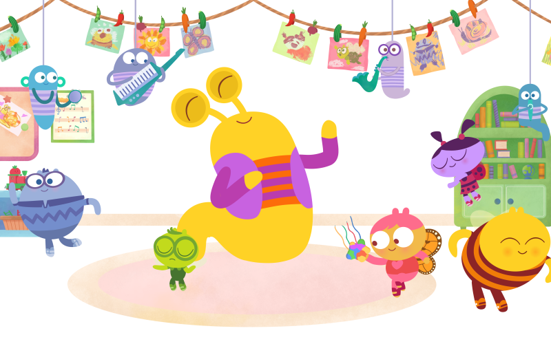 Lu & The Bally Bunch: Characters in a decorated indoor setting, possibly a classroom.