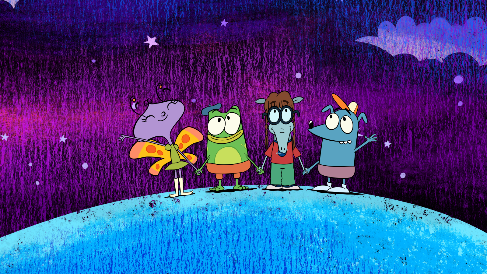 Let’s Go, Luna episodic still four characters on the surface of the earth