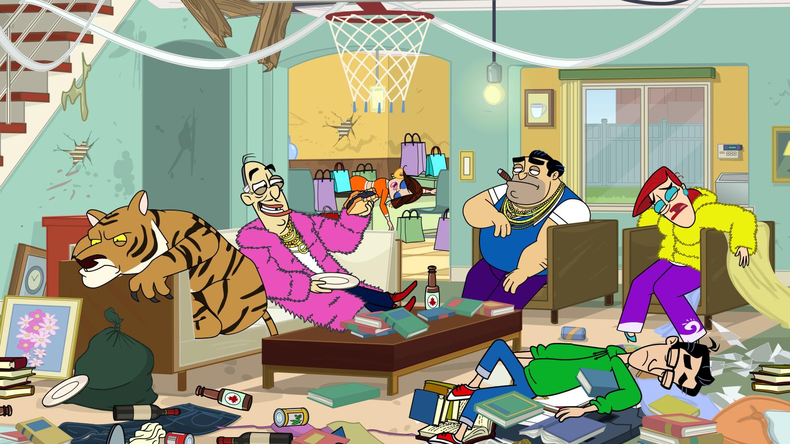 Fugget About It - Episodic Still - Family in living room on couch.