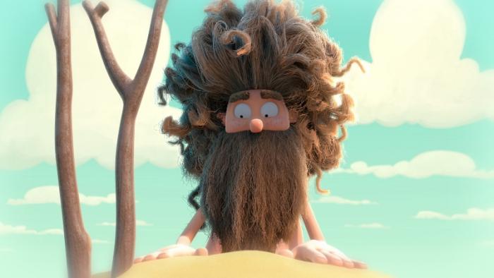 A still from the short film An Ode to Love, showing a man deserted on a beach