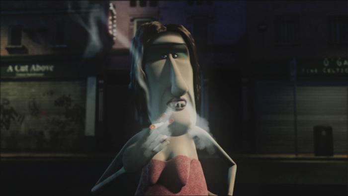 A woman smoking in the bar.