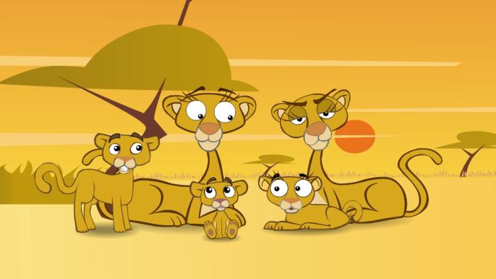 some lion cubs with their lioness moms