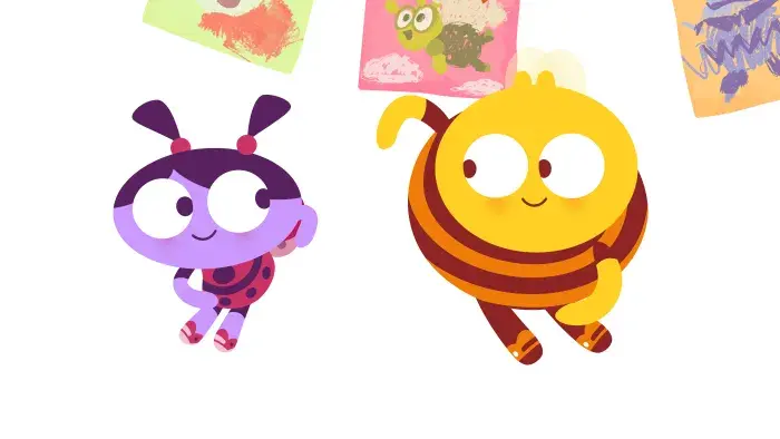 Lu & The Bally Bunch: A yellow character interacts with a purple character.