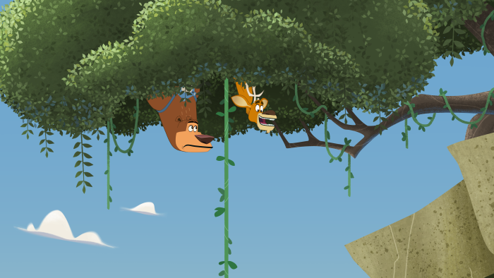 Open Season: Call of Nature: Bear and deer hang out of tree.