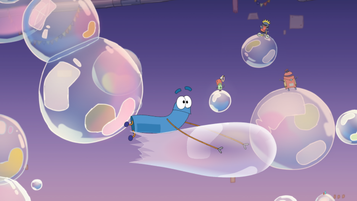 StoryBots: Answer Time: Two characters perform magic tricks on a decorated stage.