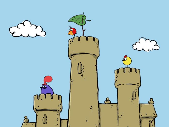 Peep and the Big Wide World - Episodic Still - Bird on a sandcastle. 