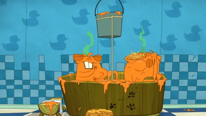 Numb Chucks - Episodic Still - Numb Chucks in a barrel bathtub.