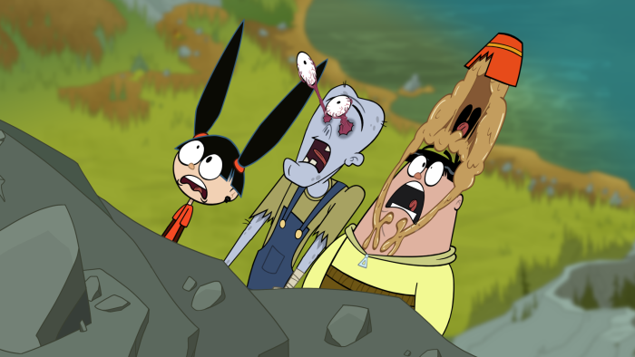 Camp Lakebottom – Episodic Still – Three campers with surprised expressions